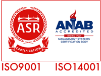 ISO認証ロゴ（ISO9001、ISO14001）